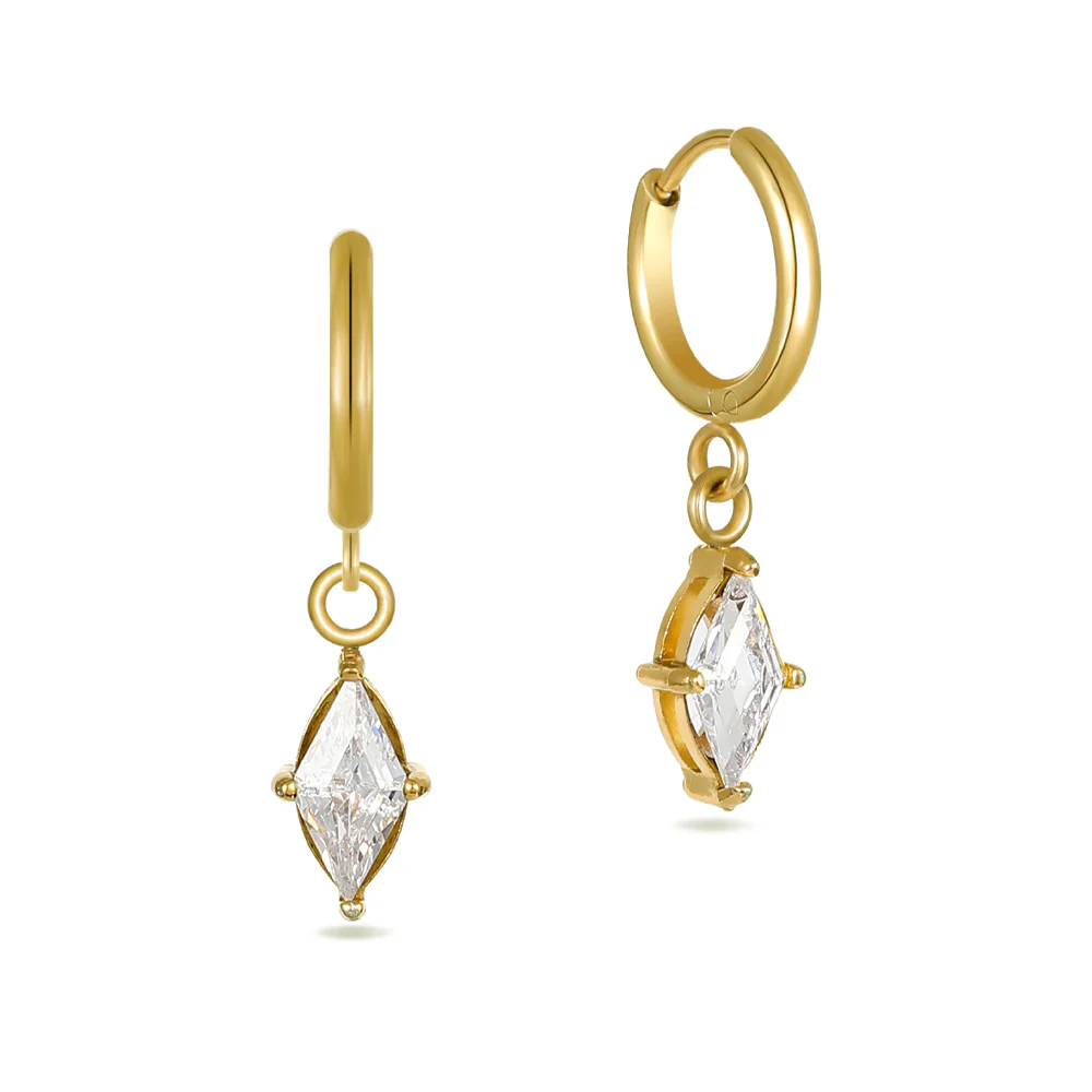 Gold Huggie Hoop Earrings With Crystal - Image 2